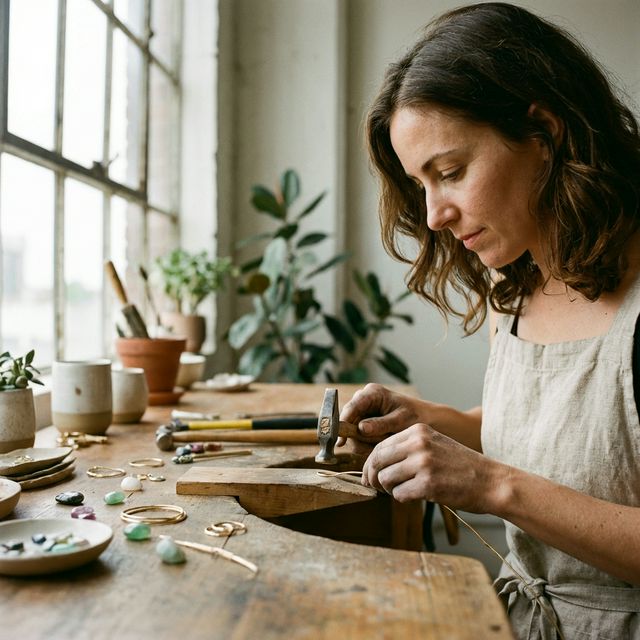 Artisan woman handcrafting jewelry